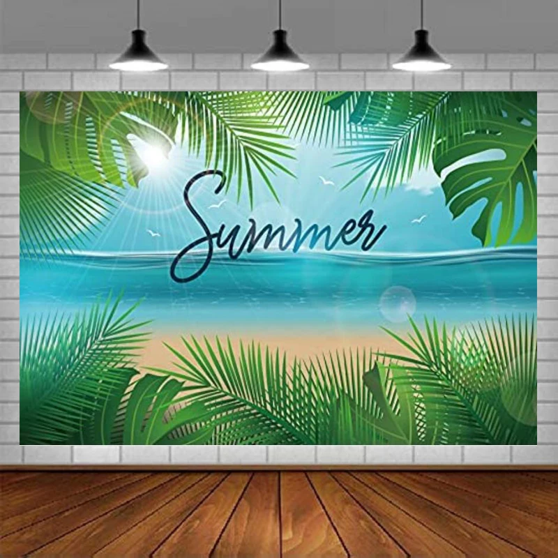 

Photography Backdrop Summer Palm Leaves Ocean Island Natural Wall Beach Seaside Party Background Blue Sky Sun Tropical Scene