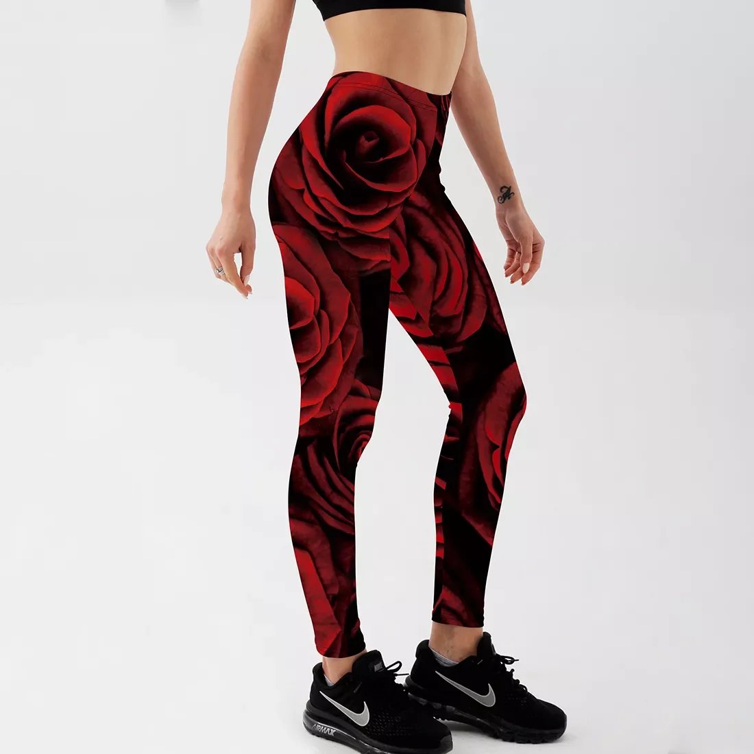 

2022NEW Sexy Leggings Red Roses Printed Workout Casual Pants Trousers Plus Size Summer Red Pants