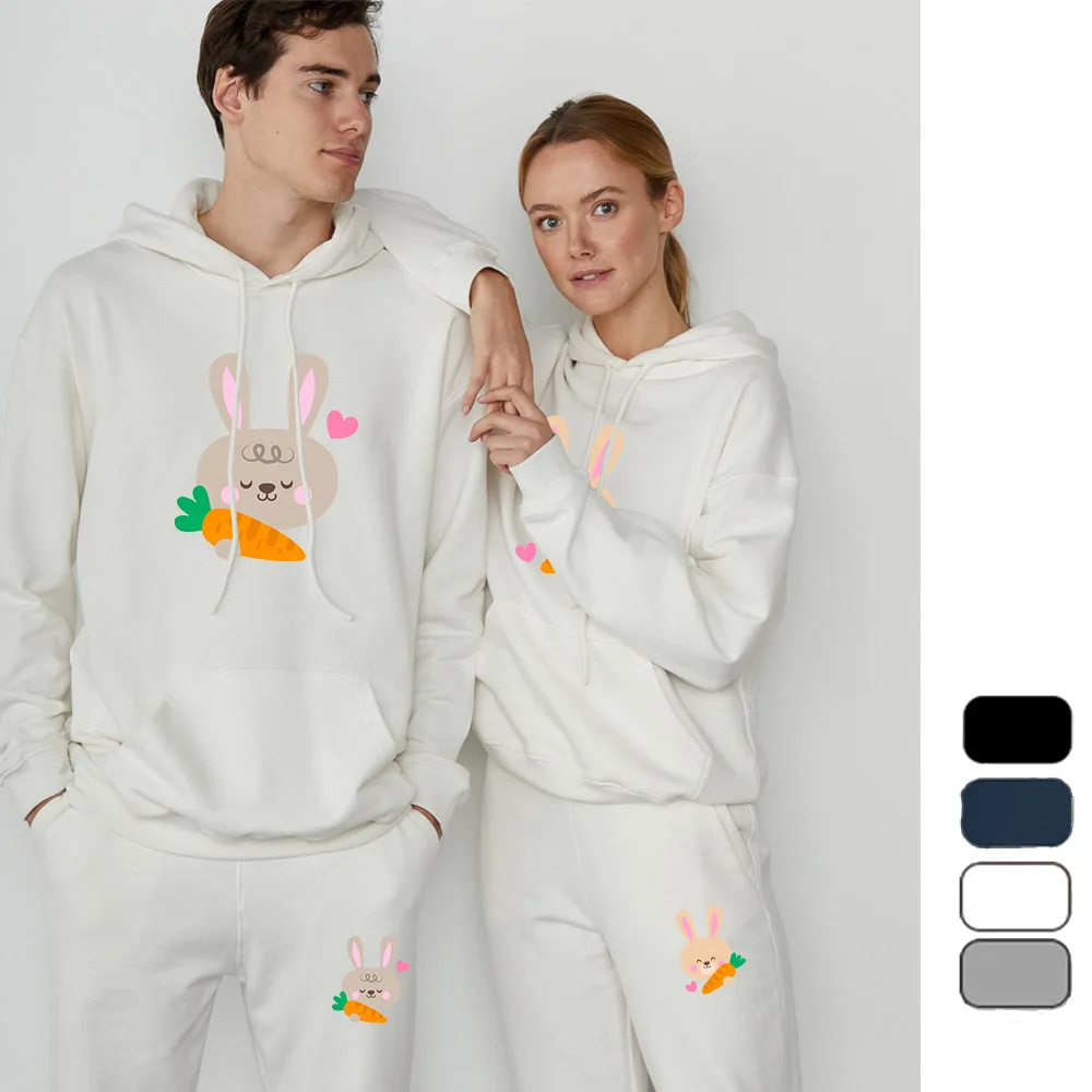 

Couple Tracksuit Fleece Hoodies+Pants King Queen Printed Hoody Set Men's Women's Oversized Dating Casual Clothing Sweatshirts