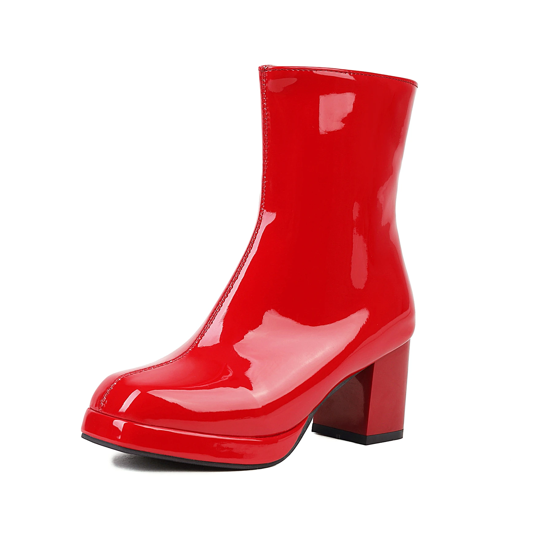 

Глянцевые лакированные полусапожки Mstyle на молнии сбоку для женщин, полусапожки на платформе на блочном каблуке, теплые ботинки ручной работы, Осень-зима