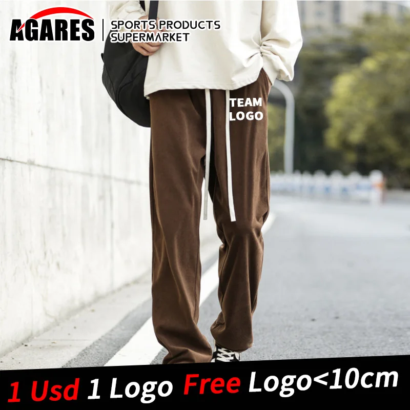 

Custom logo corduroy baggy wide-leg pants men's trend bunched leg shorts Korean style sweatpants leg pants Sports breathable