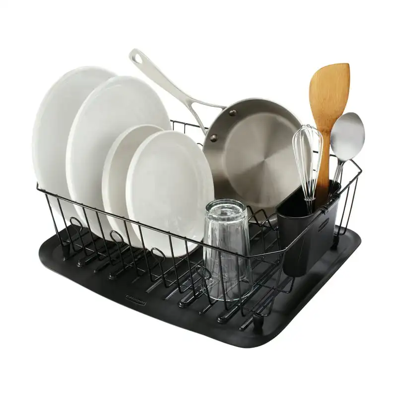 

Dish Rack with Utensil Holder for Kitchen Countertop, Large, Black Organizer Bowl Tableware Plate Storage