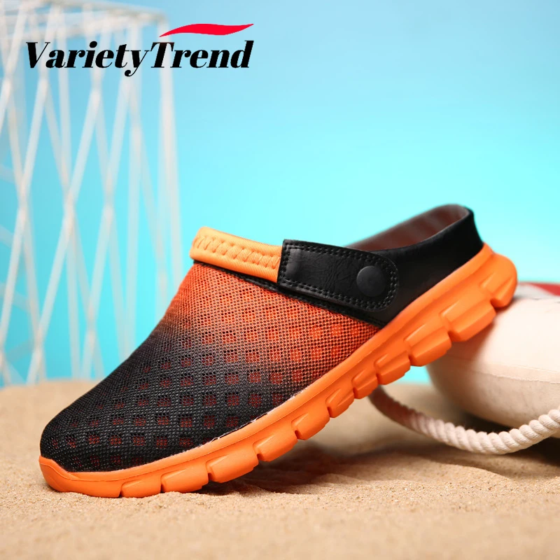 

Men Shoes Couple Mesh Sandals Half Bag Casual Hole Shoes For Men And Women Beach Lazy Half Slippers Large Size Slippers Women