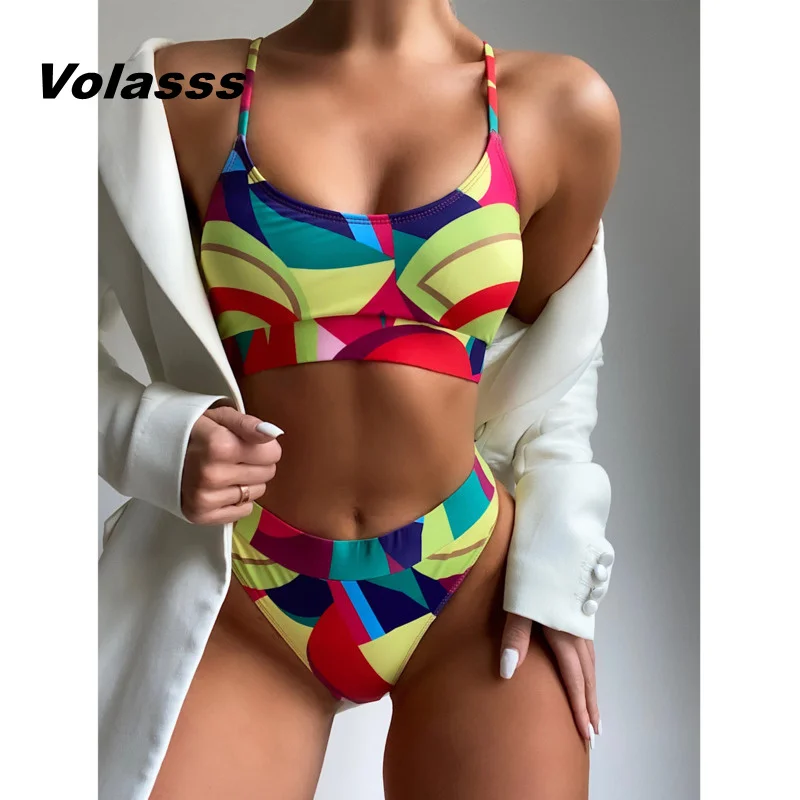 

New Multicolour Swimsuit Sexy Sport Bikini High Cut Women Swimwear Push Up Bathing Suit 2022 Two Pieces Beachwear Female Biquini