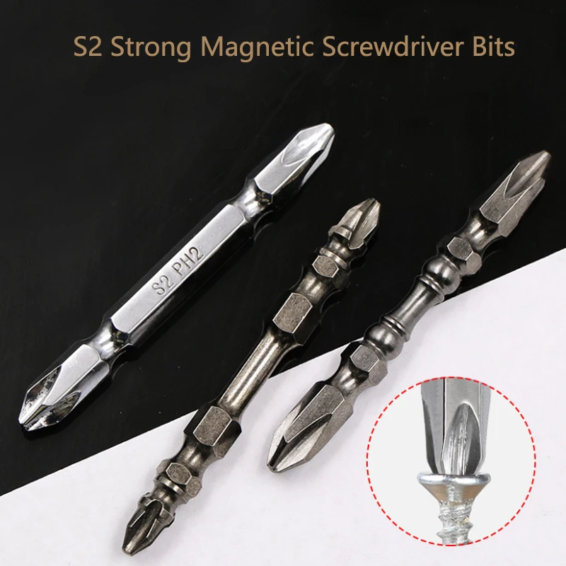 3 шт. Набор магнитных насадок для шуруповерта S2 из сплава стали с антиползучим крестообразным сверлом высокой твердости PH2.