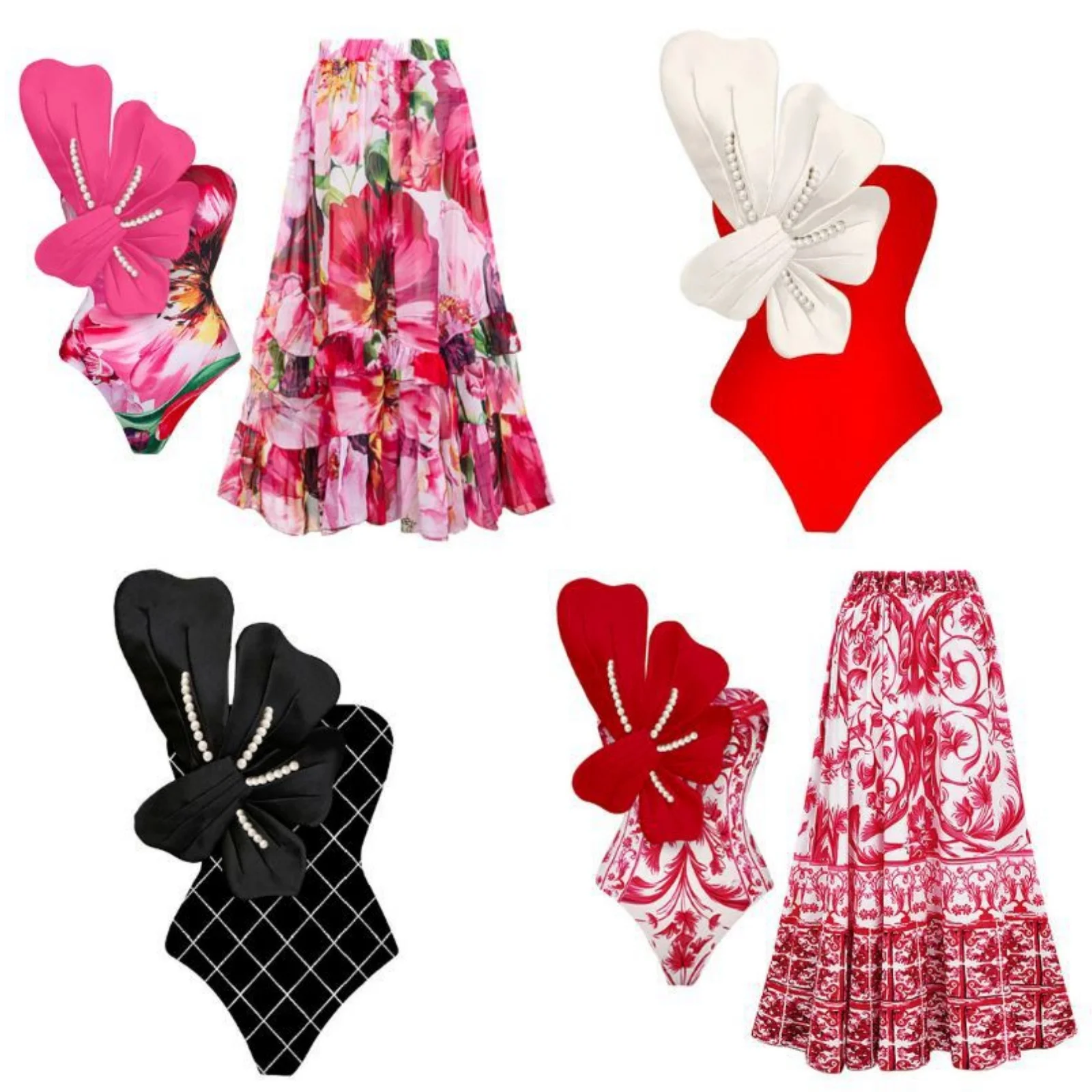 Привлекательный женский слитный купальник 2024 с 3D бабочками и цветами комплект