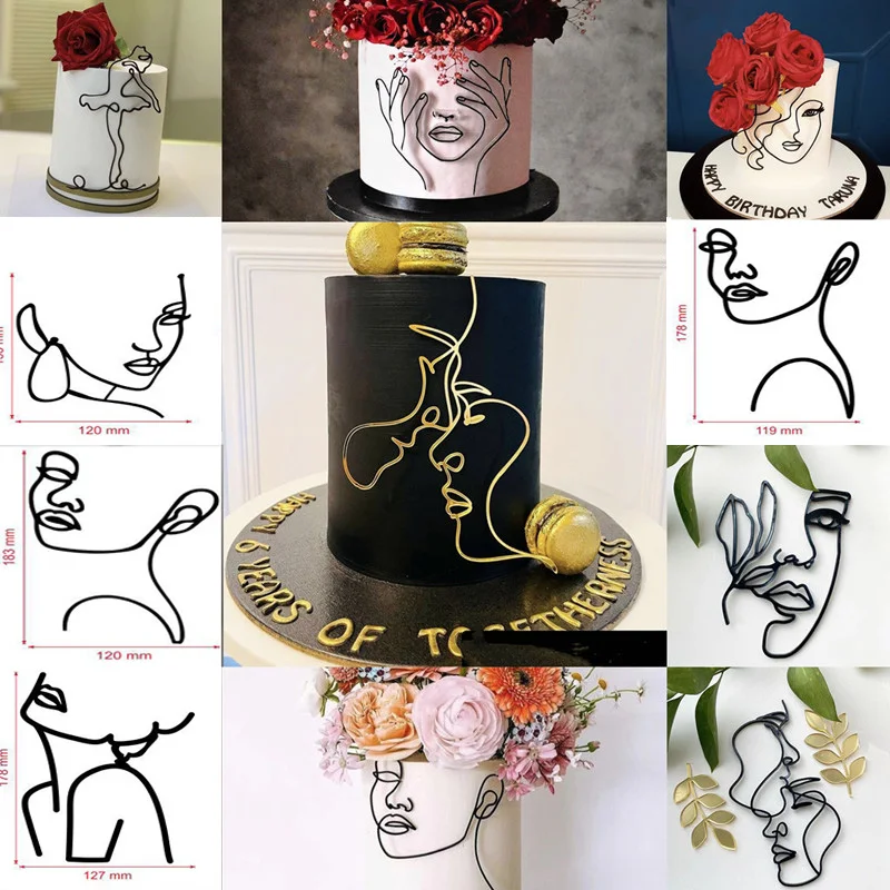 

Acrylic Minimalist Art Lady Face Cake Topper Girl Happy Birthday Cake Decoration Wedding Cake Toppers Party Supplies