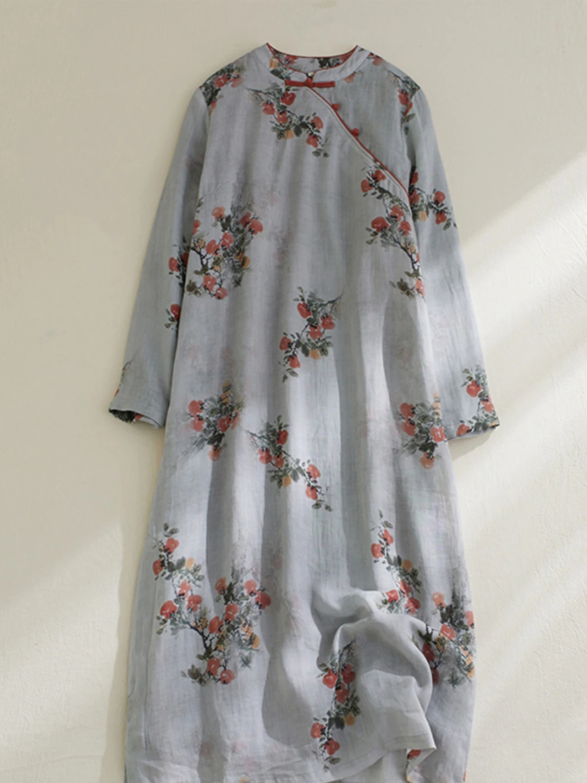 Женское платье в китайском стиле ретро с принтом зимнее хлопковое льняное