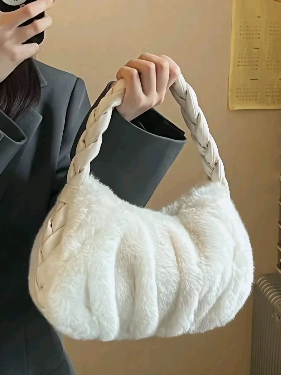 

Small Design Hairy Handbag Women 2022 New Style All Kinds of High-grade Feeling Plush Shoulder Bag Braid underarm Bag