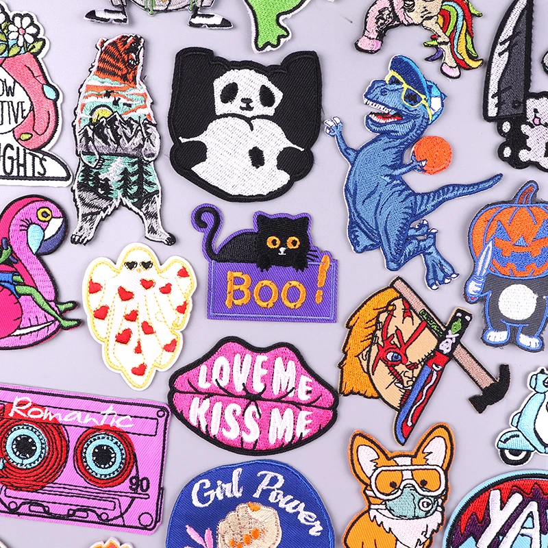 

Cat/Funny Animal Embroidery Patch Fashion Cartoon Iron On Patches For Clothing DIY Embroidered Patches On Clothes Sewing Patch