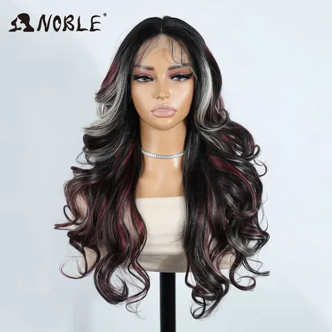 Noble Synthetic Frontal Wigs for Women Voluminous Wave Lace Front Wig 24 Inch Ombre Chocolate Brown Blonde Cosplay Frontal Wig