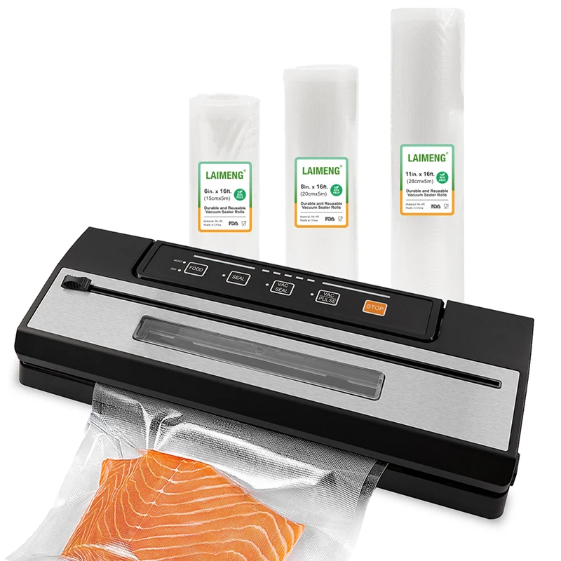 YUMYTH Vacuum Sealer with 3 Rolls/Lot Sous Vide Vacuum Bags Transparent Window Design Food Storage Vacuum Packing Machine T302