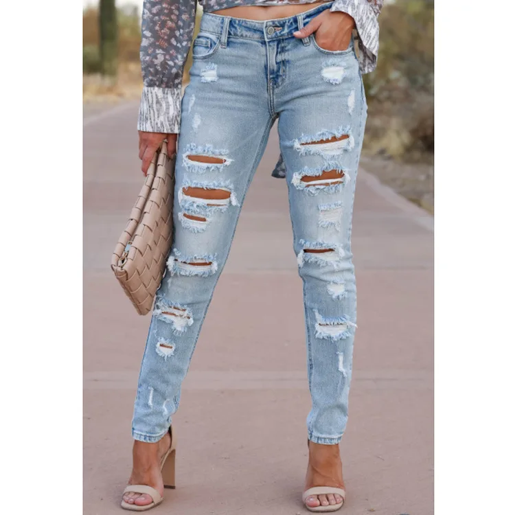 

2022 Women's Jeans Washed Ripped Pencil Pencil Pants Trousers Women High Waisted Jeans