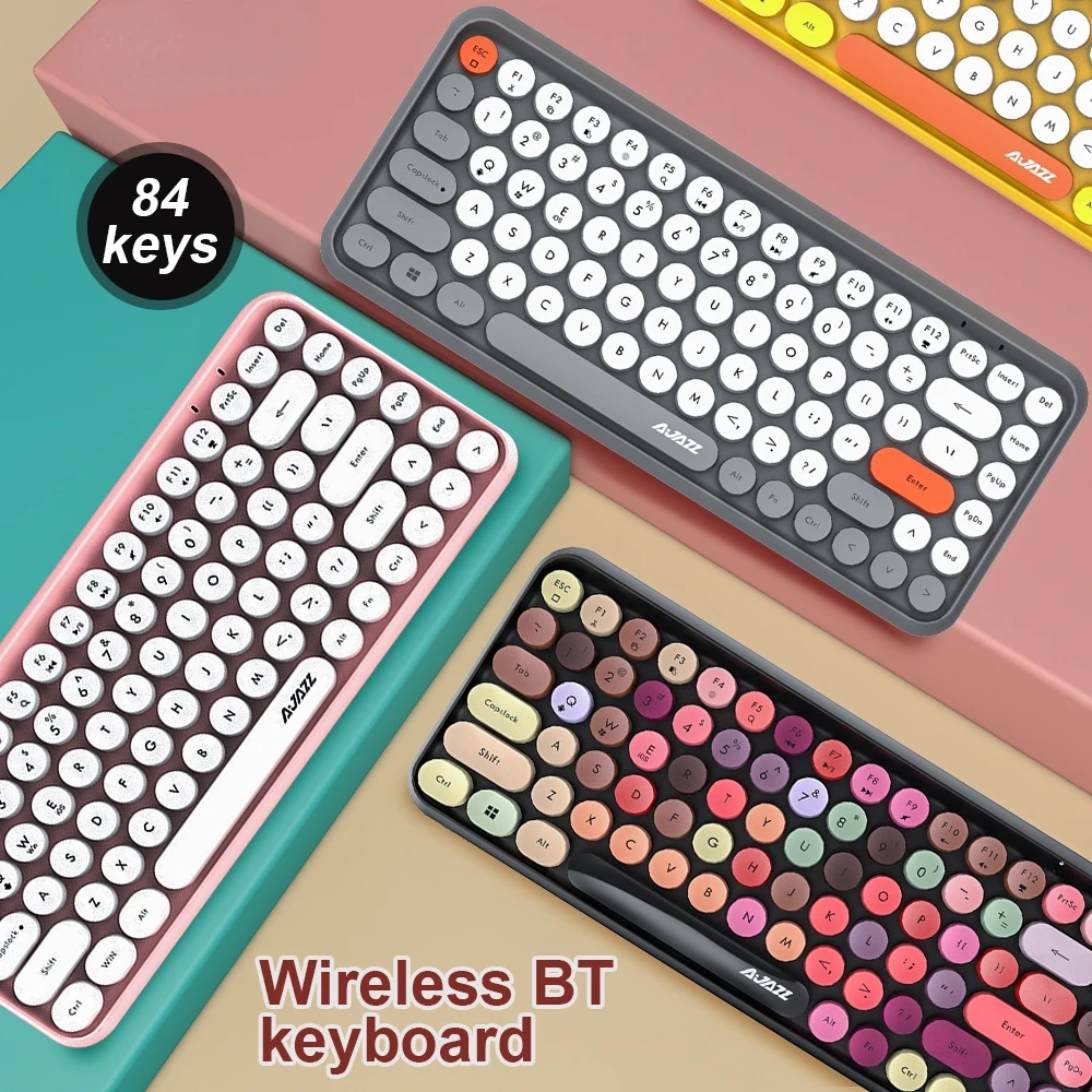 

Ajazz 308i Wireless BT Keyboard 84 Keys Wireless Office Keyboard 10m Wireless Transmission Distance Round Punk Keycap Keyboard