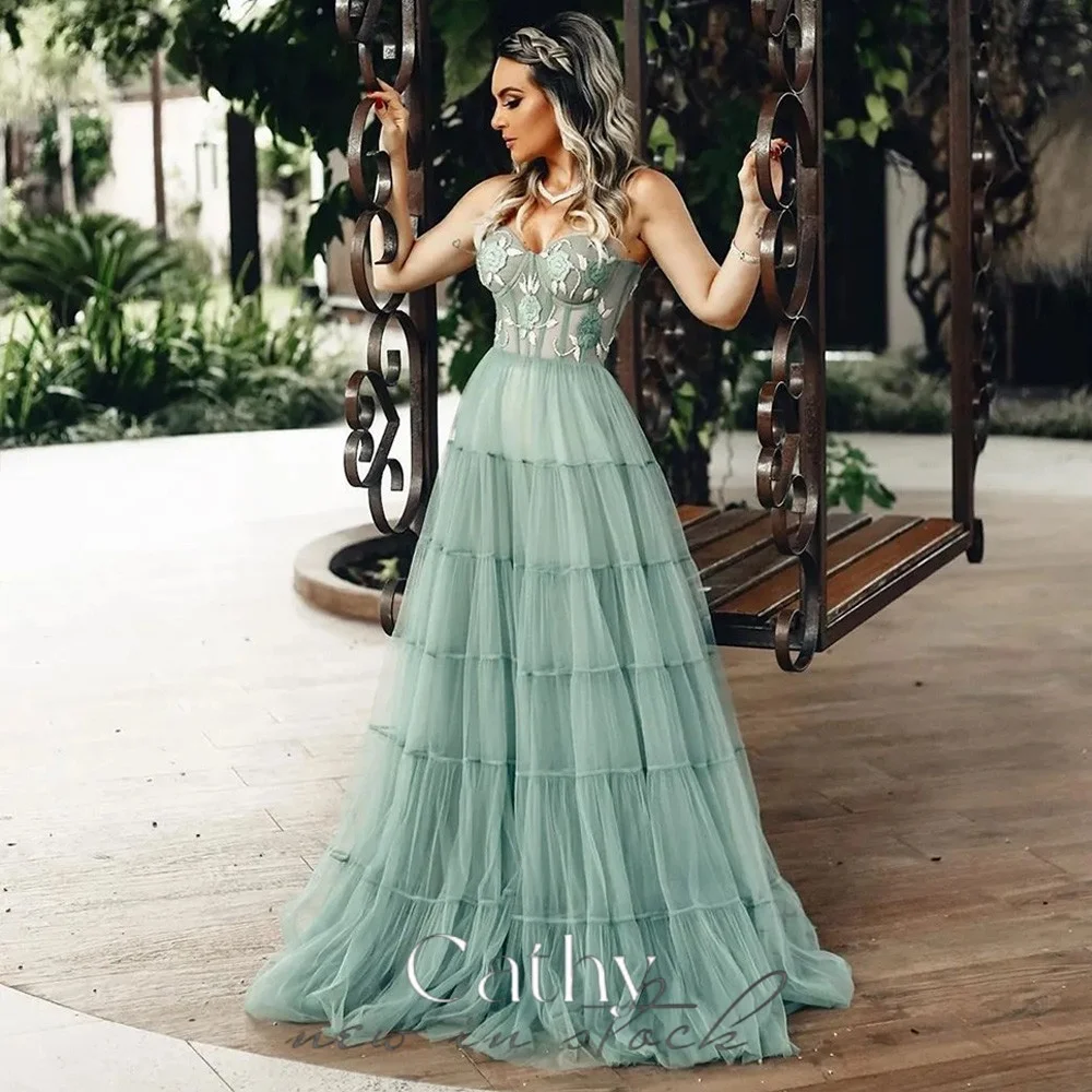 

Cathy Elegant Blackish Green فساتين سهره فاخره 2023 Sweet Flower Lace Embroid Vestidos De Noche Sexy Strapless Prom Dresses