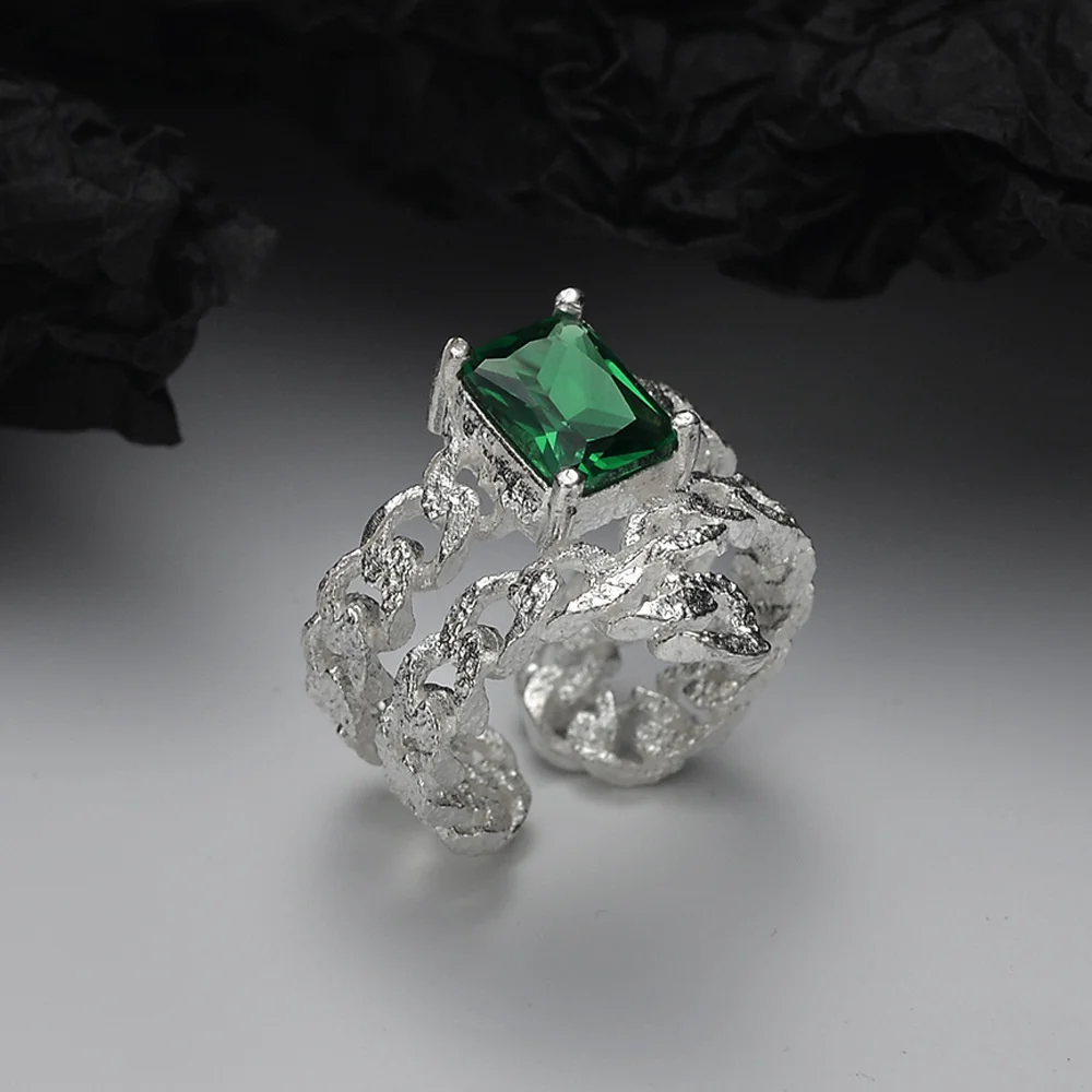 

Luxury brand genuine real jewels J1254 Emerald Ring in Small Style Design S925 Sterling Silver Hollow out Textured Ornament for