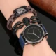 Leisure Minimalist Blue Men's Watch Set Box Leather Quartz Wristwatch for Male Black Skull Bracelet Birthday Gifts to Husband Other Image