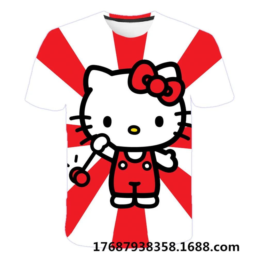 

Детская футболка с коротким рукавом От 3 до 14 лет, мультяшная футболка Hello Kitty, топы для девочек, детская одежда для маленьких мальчиков