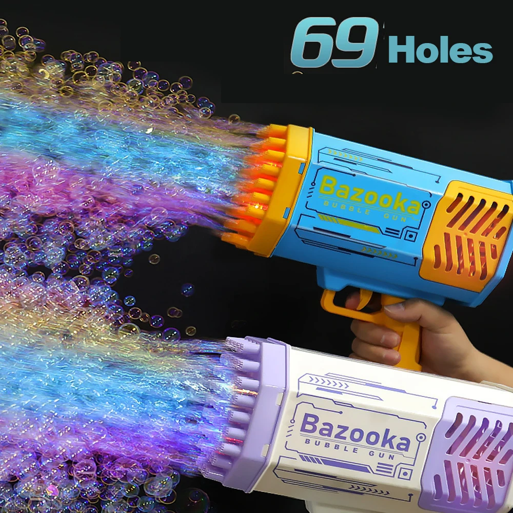 

Kids Automatic Electric Bazooka Bubble gun 69 Holes Bubble Machine blower Maker Soap Water Bubble Gun with LED Toy For Children