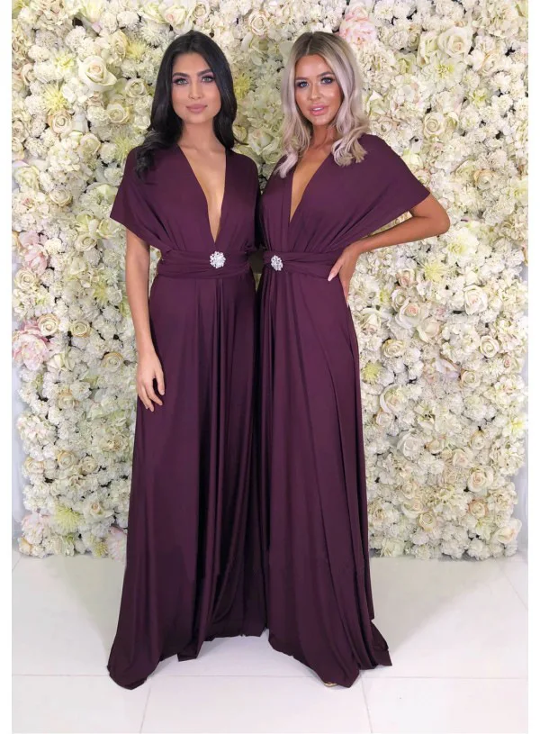 

2022 New Trendy Purple Sexy V Neck Short Sleeve Slim Bridesmaid Dresses Long Prom Party Robe Cosy Daily Ritual Vestidos De Noche