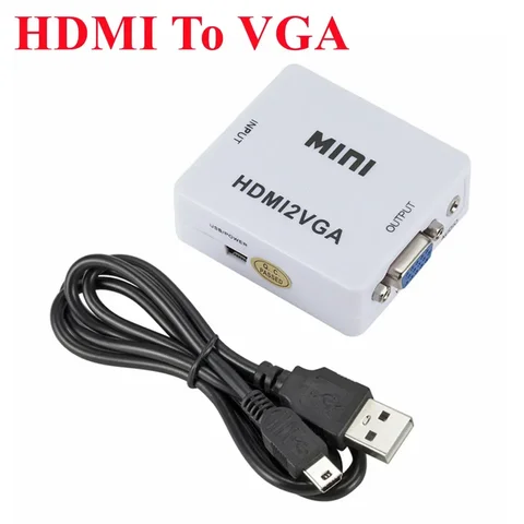 Портативный мини-преобразователь VGA в HDMI-совместимый видеопреобразователь 1080P HDMI-совместимый с аудиоадаптером VGA для ПК HDTV проектора