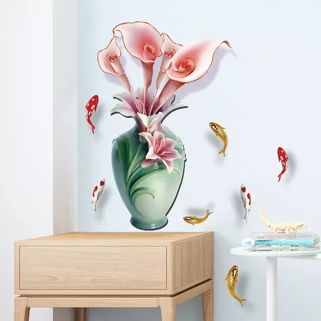 

New in Kinds Chinese Style Vase Wall Stickers Fashion Flower Home Decor for Living Room Bedroom Creative PVC Vinyl Room Decorati