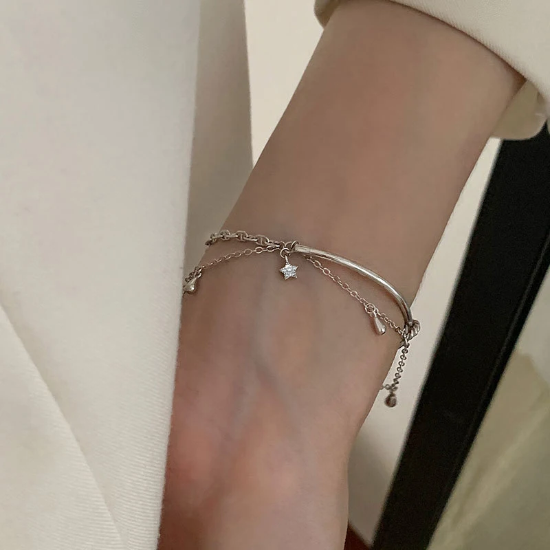 Изысканный женский браслет в Корейском стиле с подвеской виде синей звезды