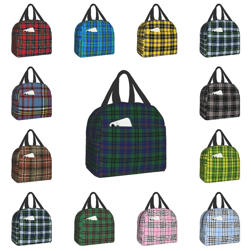 

Luxury Geometric Check Scottish Tartan Lunch Bag Portable Gingham Plaid Cooler Thermal Food Insulated Lunch Box Fox Kids School