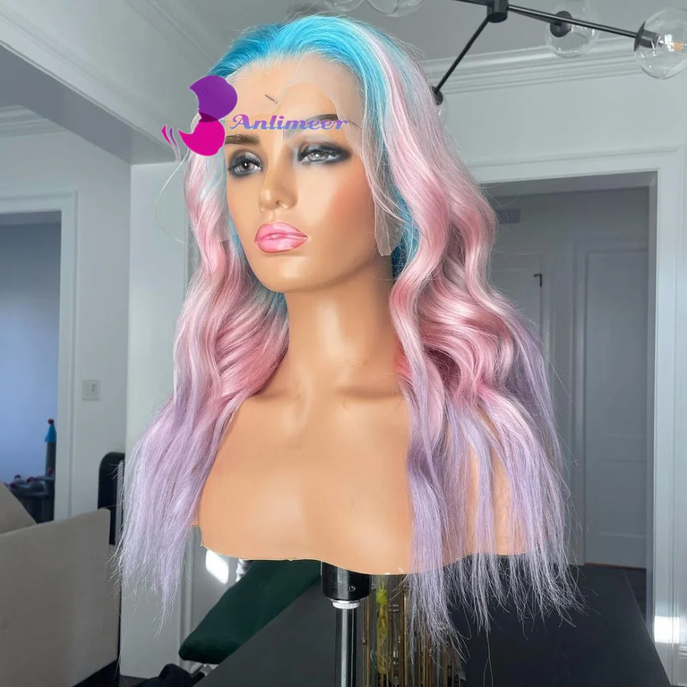 

Rainbow Wig Ombre Pink Blue Human Hair Wigs for Black Women Human Hair Colored Light Blue Wigs for White Women Real Human Hair