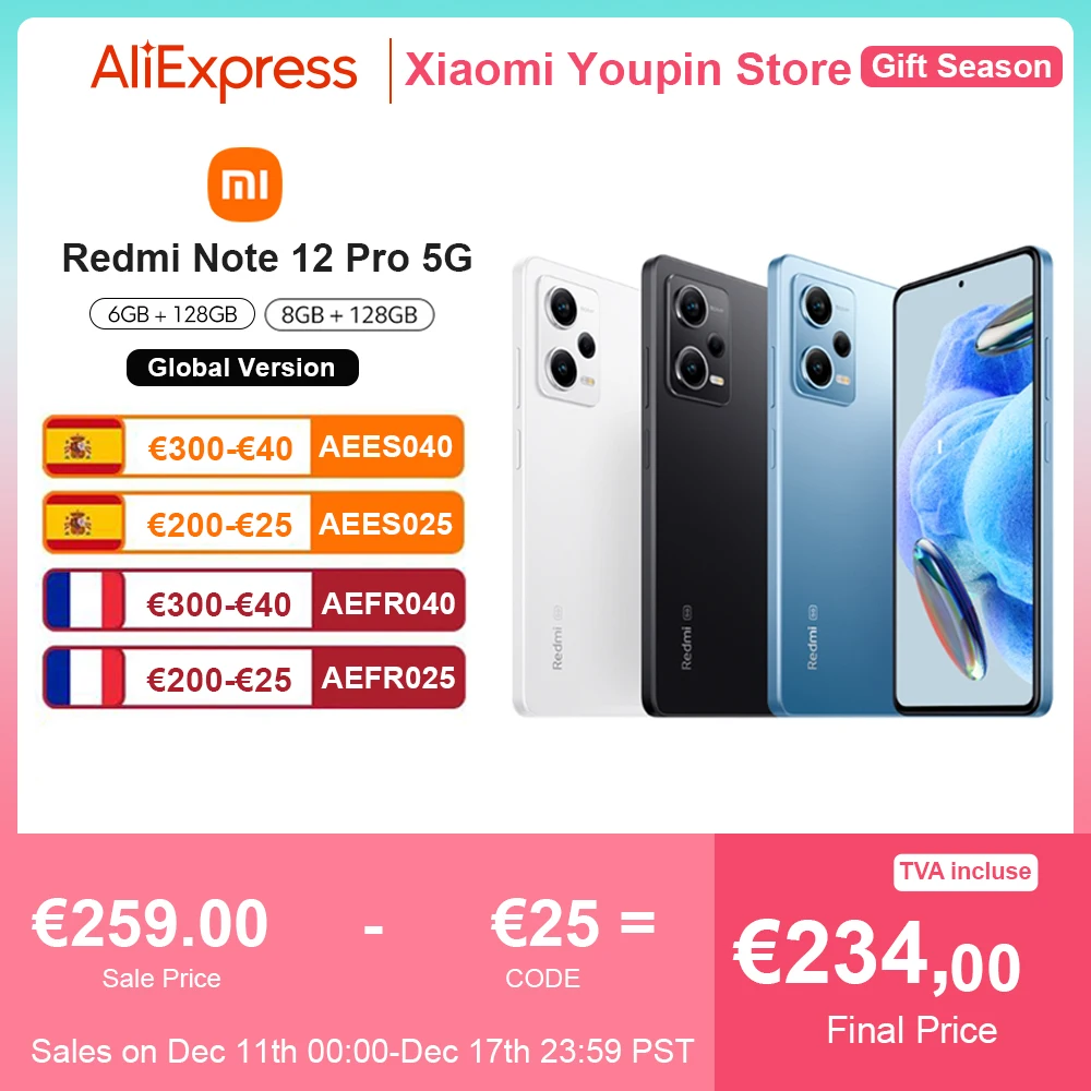 Xiaomi-Smartphone Redmi Note 12 Pro, versión Global, 5G, NFC, Pantalla AMOLED de 6,67 pulgadas, 120hz, MTK1080, 67w, Turbo Charge, 5000mAh