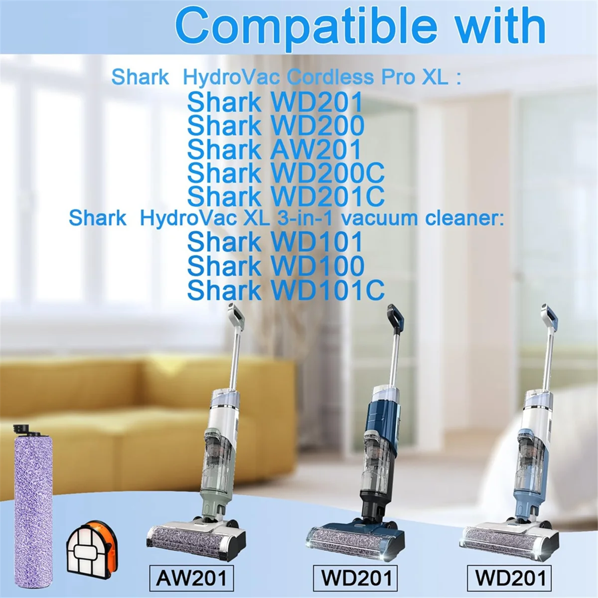 Сменный валик и комплект фильтров для Shark AW201 WD201 WD101 WD100 WD201C WD101C Запчасти пылесоса