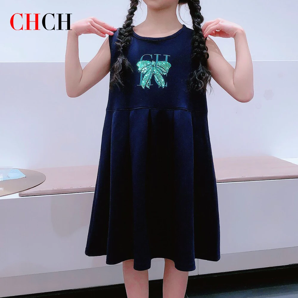 Summer Dresses Girl 4-12 Years Old Fashion New Luxury Sleeveless Cotton Embroidery Butterfly Pattern Princess Dress for Kid