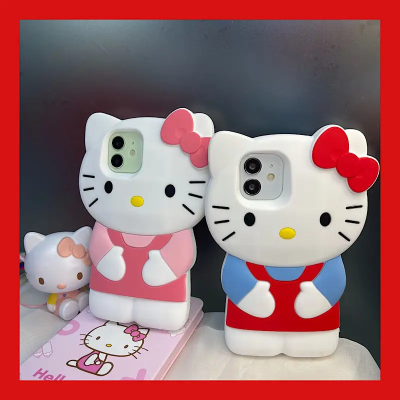 Sanrio 3D Stereoscopic Hello Kitty Cases For iPhone 14 13 12 11 Pro Max Mini XR XS 7 8 Plus Cartoon Soft Shockproof Back Cover