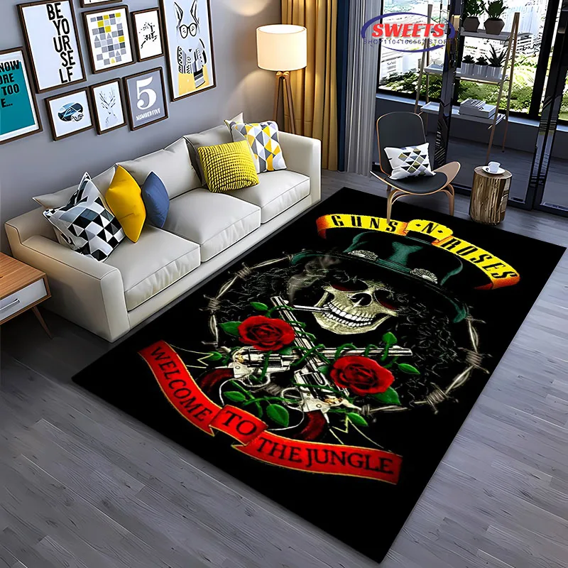 Фото 3D Classic Band Guns and R-Roses Carpet for Living Room Kid's Bedroom Mat Sofa Doormat Floor Rug Anti-slipTapete Decor Mat Gifts №3