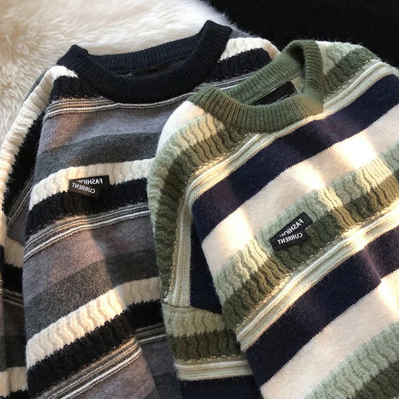 

Preppy Style Men Sweaters Striped Vintae Pullovers Causal arajuku All-matc Men's Clotin Autumn Winter Knit Sweater Male