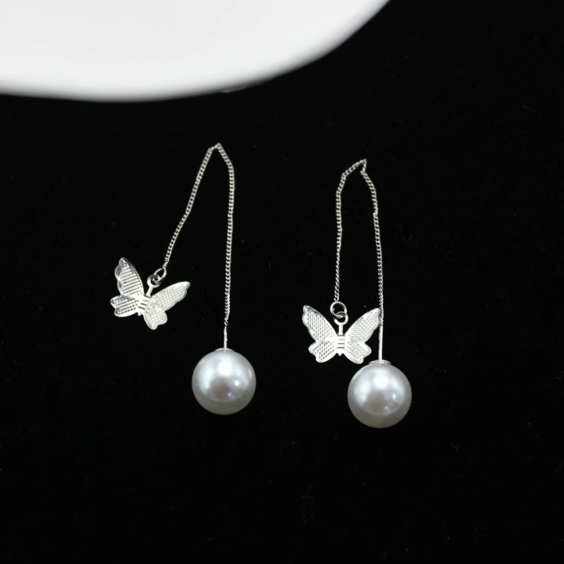 

Серьги-подвески женские медные с искусственным жемчугом, длинные висячие ювелирные украшения серебристого цвета с кисточками, подарочные аксессуары