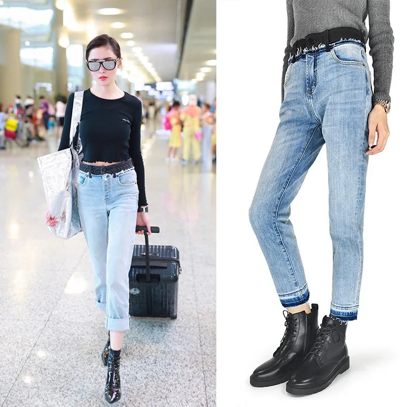 

New Spring Fashion Versatile Simplicity Small Straight Tube Burr Show Thin Classic Trendy Brand Luxry Pencil Jeans Woman A2