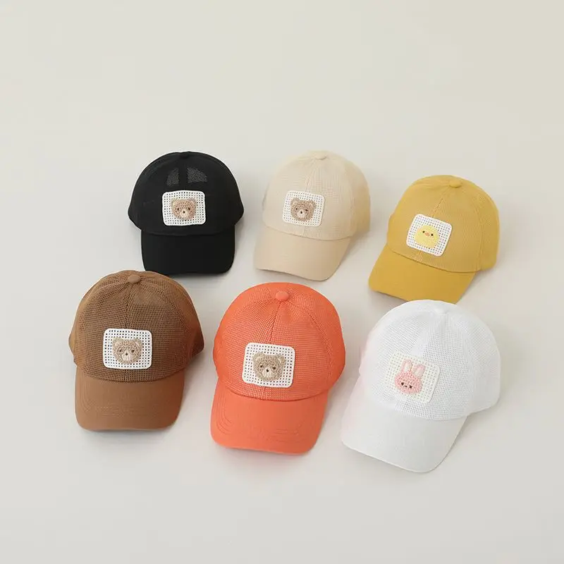 

Летняя сетчатая детская бейсболка с мультяшной вышивкой медведя Регулируемая шляпа от солнца для детей мальчиков девочек Детская кепка