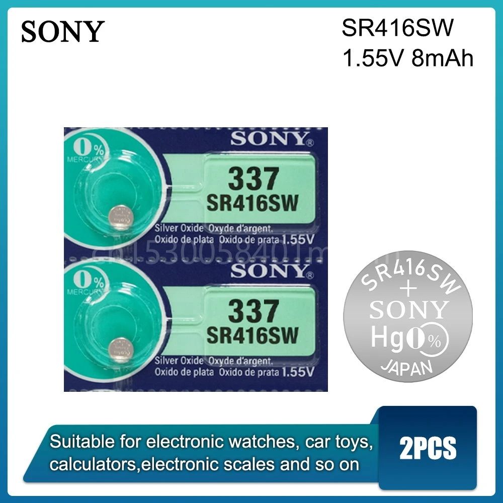 

2 шт. Sony Оригинал 337 SR416SW SR416 LR416 V337 GP337 1,55 в серебряный оксид батарея для часов слуховой аппарат игрушки кнопочная монета