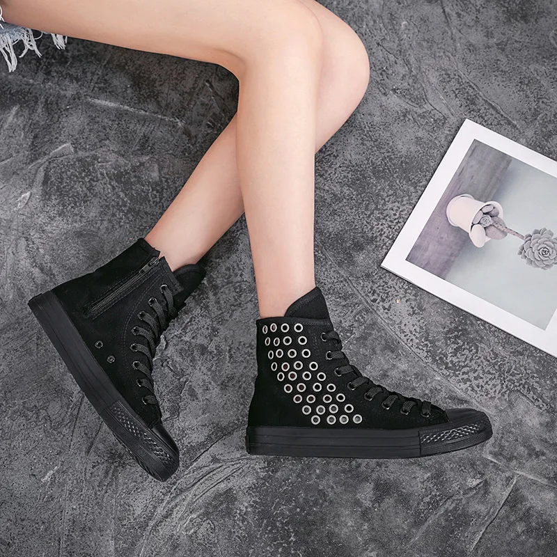 

Casual canvas shoes inner zipper handmade custom breathable hole shoes ultra-short tube women's shoes comfortable 35-43