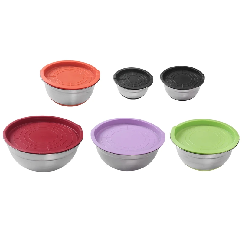 

Миска для горячего смешивания, миски для смешивания из нержавеющей стали с герметичной крышкой и нескользящей основой, кухонная миска для с...