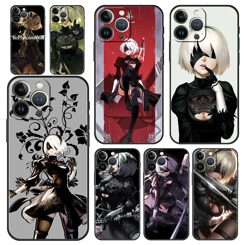 

Nier Automata Cartoon Luxury Phone Case For iPhone 13 12 11 Pro MAX XR X SE XS 7 8 Plus iPhone13 Mini Silicone Black Matte Cover