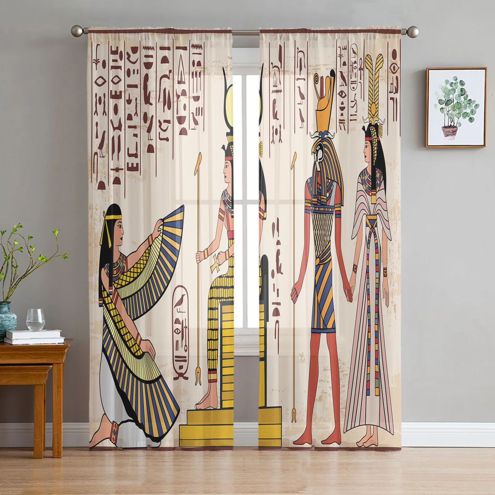 

Egyptian Mural Culture Ancient Art Tulle Sheer Curtains for Living Room Decoration Bedroom Kitchen Voile Organza Window Curtain
