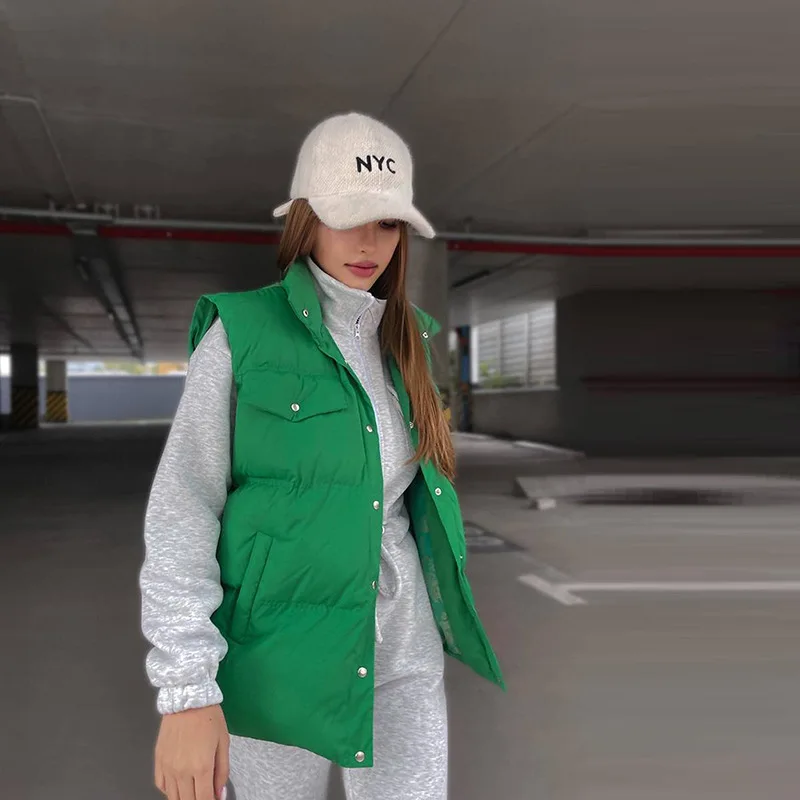 Fashionable and Versatile Personality Press Button Vest Female 2022 Autumn and Winter New Sleeveless Trendy Cardigan Jacket