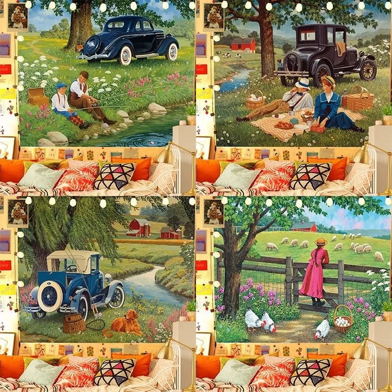Ретро Сельская жизнь Настенное украшение Гобелен для дома Гостиная