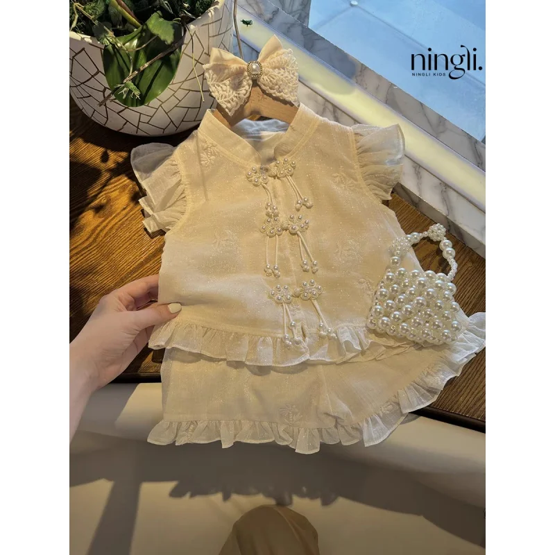 Новый женский летний костюм-двойка без рукавов в китайском стиле