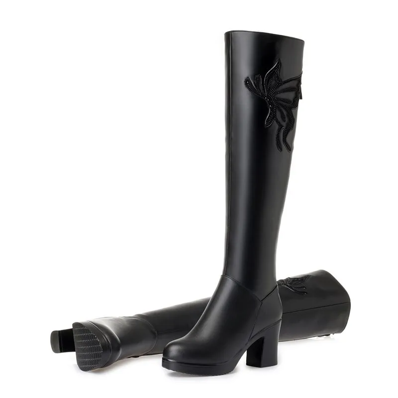 AIYUQI Women Knee High Boots 2023 New Winter Genuine Leather Plus Velvet Ladies Knight Boots Fashion Butterfly Long Boots Women