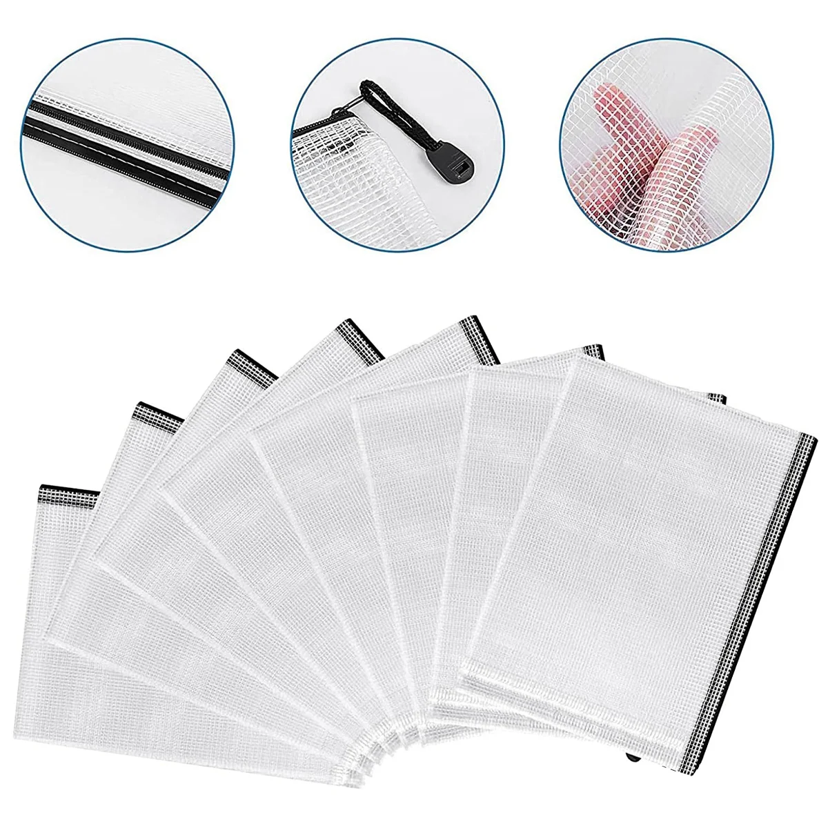 

10pcs Practical Mesh File Bags Plastic Stationery Containers Zippered Pockets