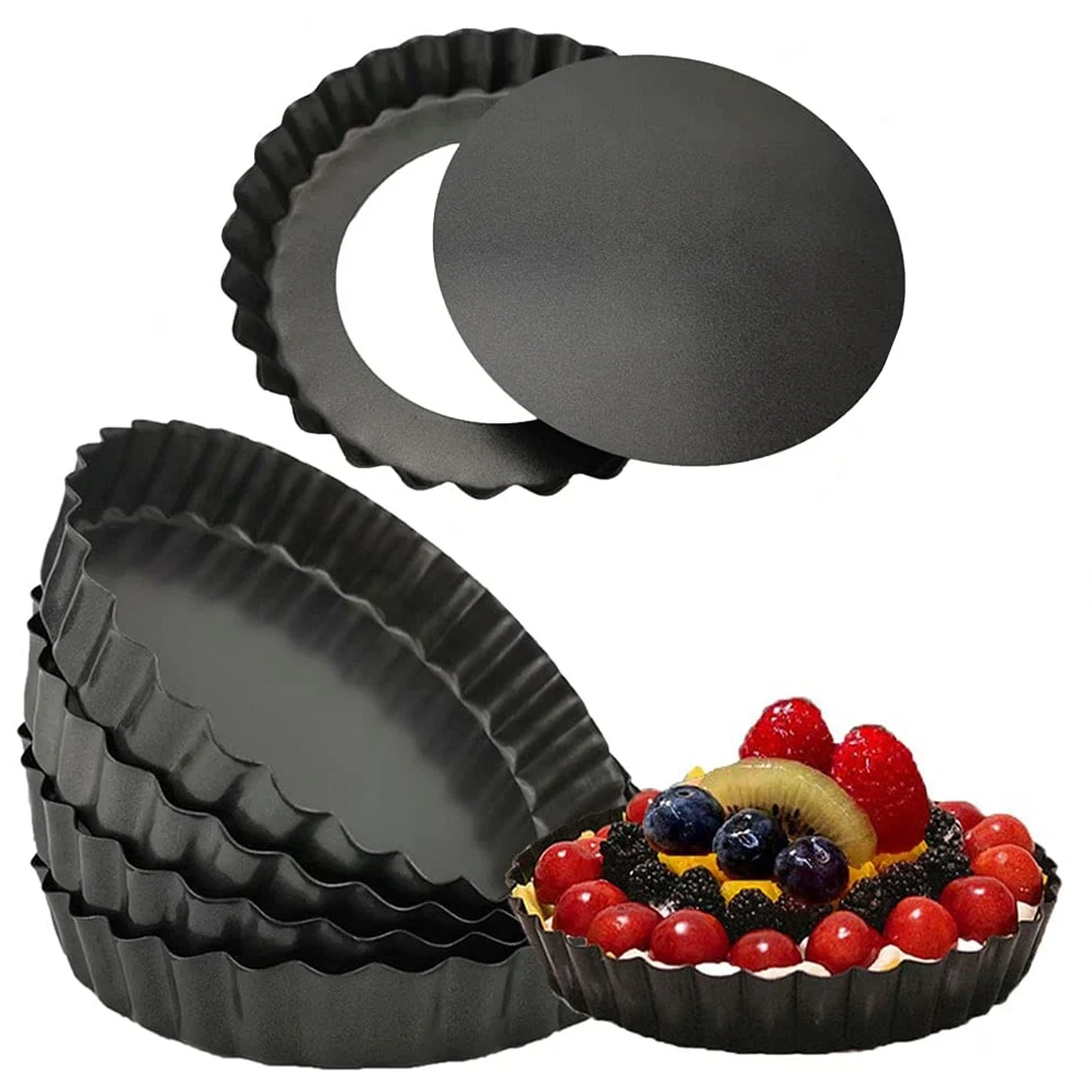 

6 Pack 5 Inch Mini Tart Pans with Removable Bottom Round Quiche Pan, Heavy Duty Fluted Side Pie Tart Molds
