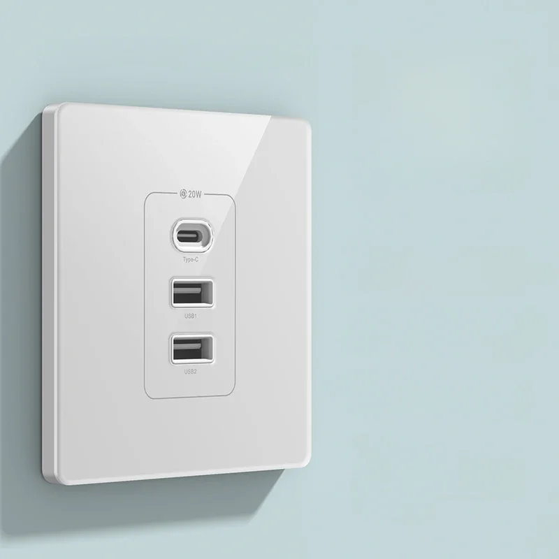 

2025 Type86*86 20 Вт Быстрая настенная розетка типа C 220 В 3,1 Умный адаптер для зарядки Универсальная розетка TypeC с двумя USB-разъемами